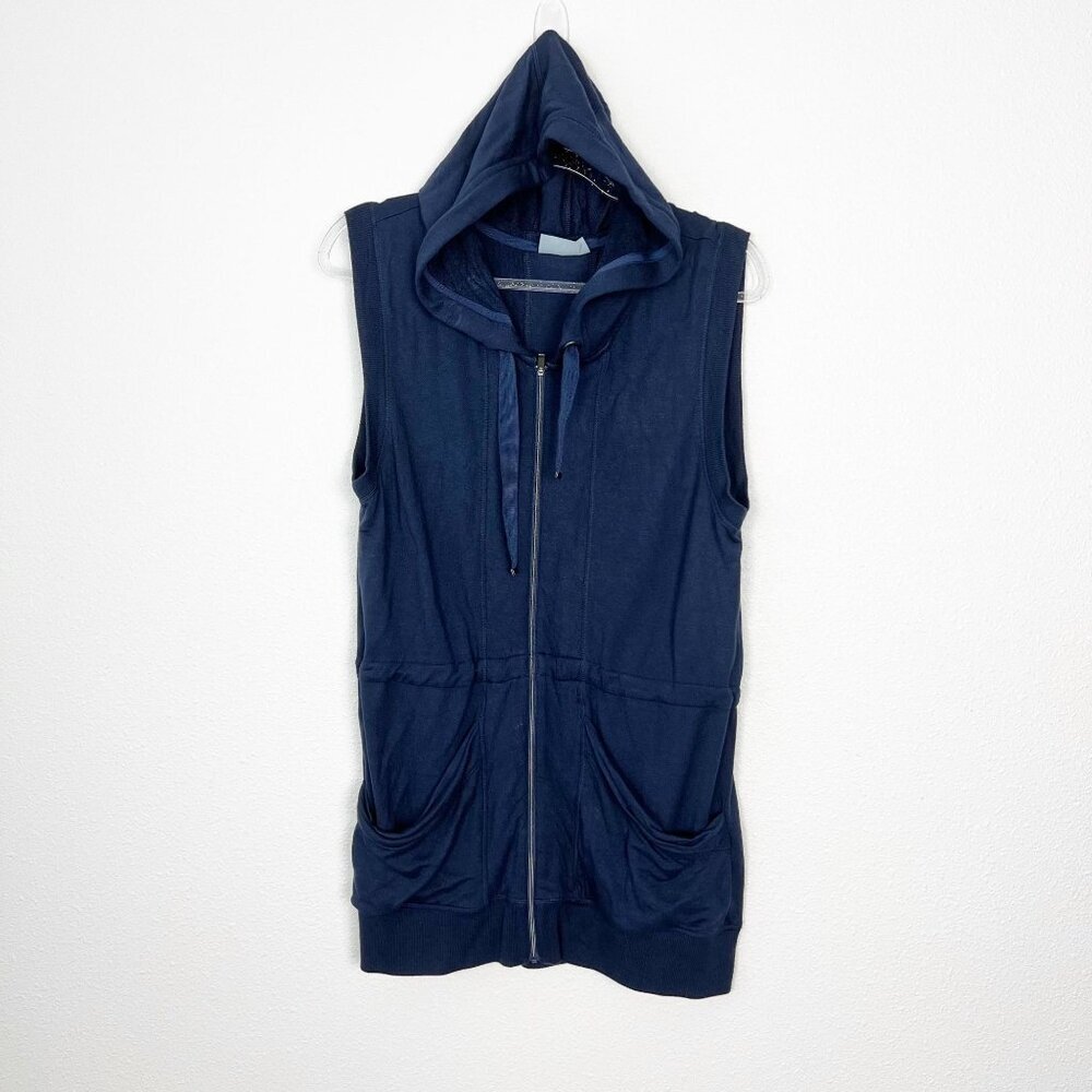Athleta Womens Small Navy Hooded Lotus Vest Full Zip Modal Blend Sleeveless